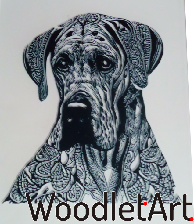 Dog nadruk czarny na mlecznej szklanej płycie